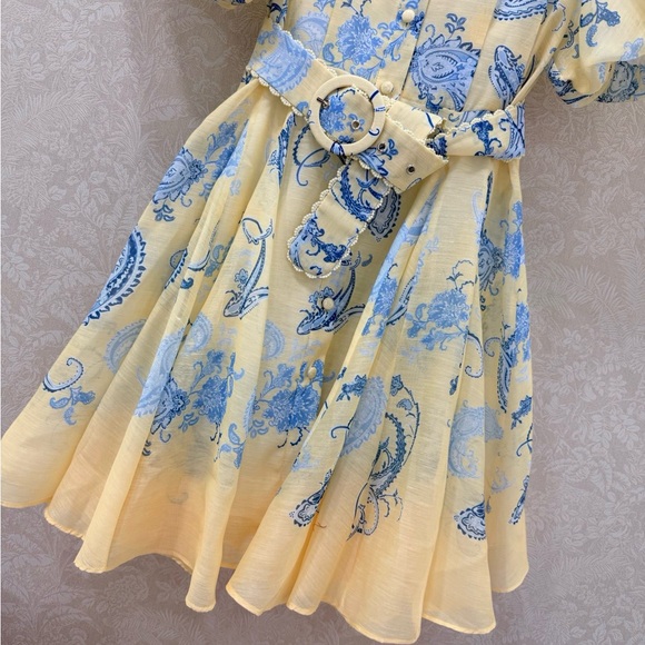 Zimmerman Light Yellow & Blue Paisley Shirt Dress with Belt - Picture 5 of 9